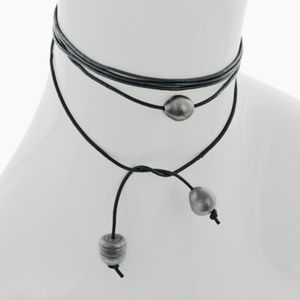 Black Leather & Grey Fresh Water Pearl / Lead Comp